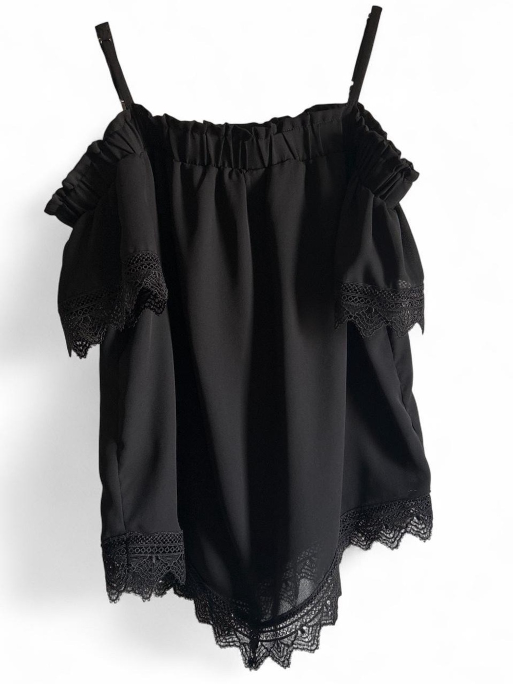 BCX Black Lace-Trim Off-Shoulder Top size M